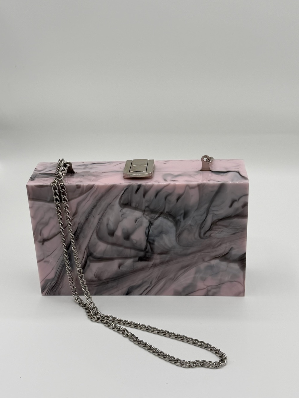Sfera Pink Marble Acrylic Box Clutch Chain Bag